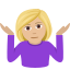 Woman shrugging: medium-light skin tone :woman_shrugging_tone2: 🤷🏼♀️