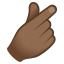 Hand with index finger and thumb crossed: medium-dark skin tone :hand_with_index_finger_and_thumb_crossed_tone4: 🫰🏾